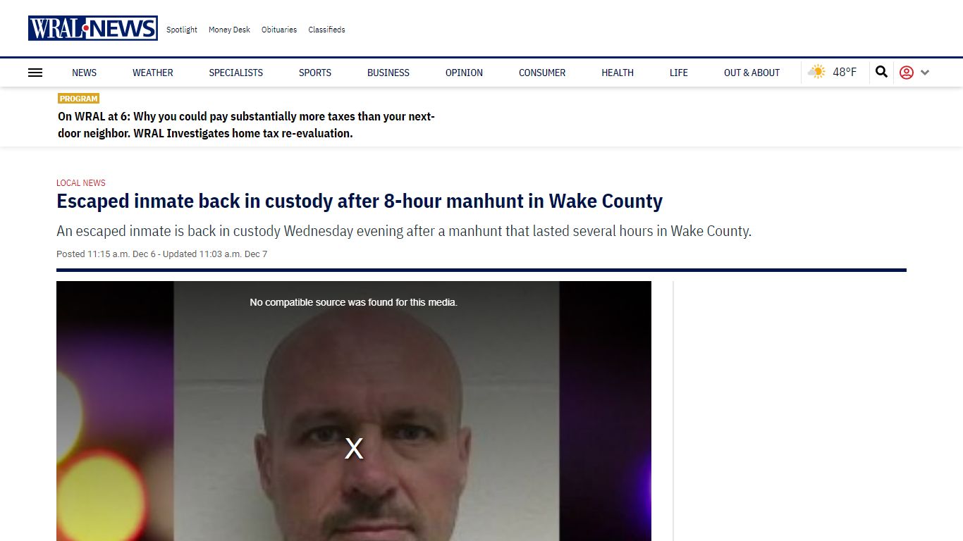 Escaped inmate back in custody after 8-hour manhunt in Wake County - WRAL